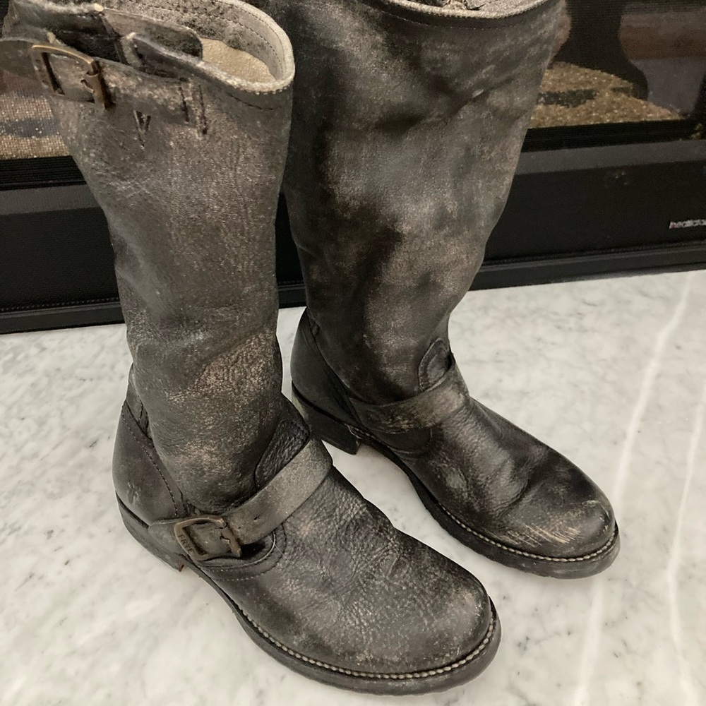 FRYE ANTIQUE BLACK MOTO SLOUCHY BOOT 9.5